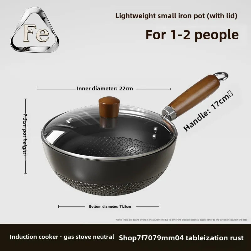Small Cast Iron Frying Pan – Flat Bottom Non-Coated Stir Fry & Stew Pan for Gas Stove and Induction Cooker