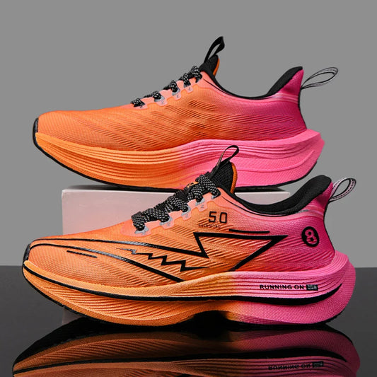 Unisex Carbon Plate Running Shoes – Lightweight Mesh Lace-Up Sneakers with Soft Cushion & Shock Absorption, Anti-Slip Training Shoes for Summer