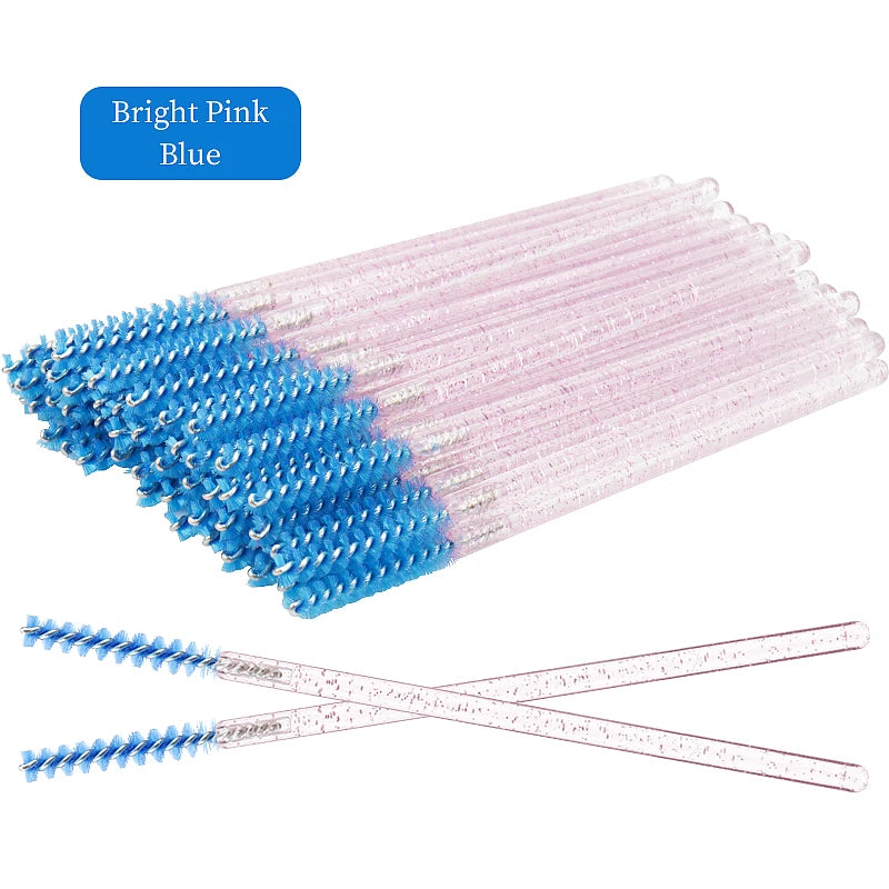 50-Piece Disposable Eyelash Mascara Brushes – Crystal Diamond Handle Spoolies for Lash Extension & Eyebrow Grooming