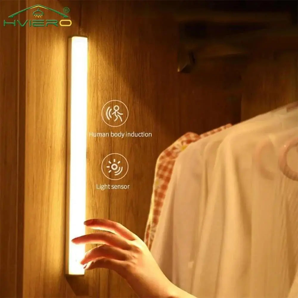 Wireless LED Motion Sensor Night Light – USB Rechargeable Magnetic Strip Light for Closet, Kitchen, Wardrobe, Aisle – Warm & White Light Options
