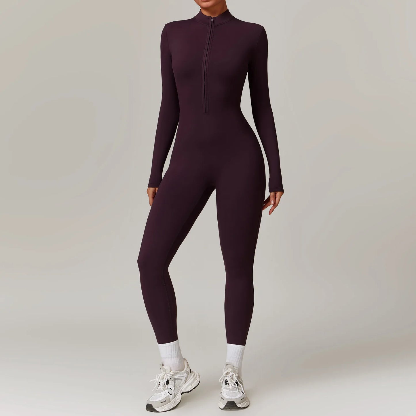 Women's Velvet Long Sleeve Yoga Jumpsuit – Thermal One-Piece Fitness Activewear for Pilates, Gym & Training