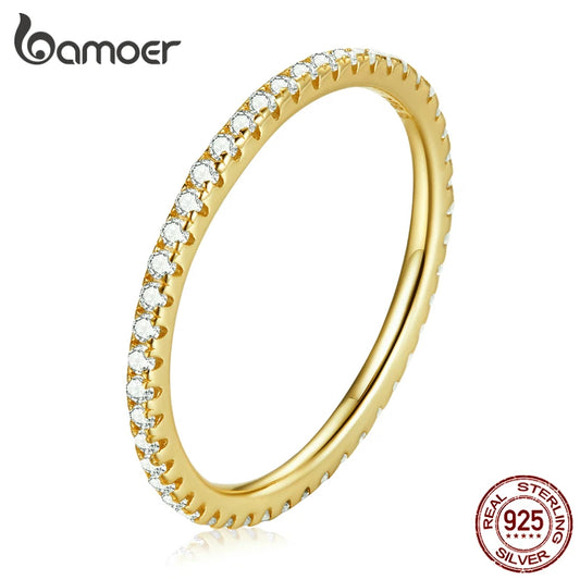 Simple Gold-Plated CZ Stone Ring in 925 Sterling Silver – Elegant Dazzling Band for Women