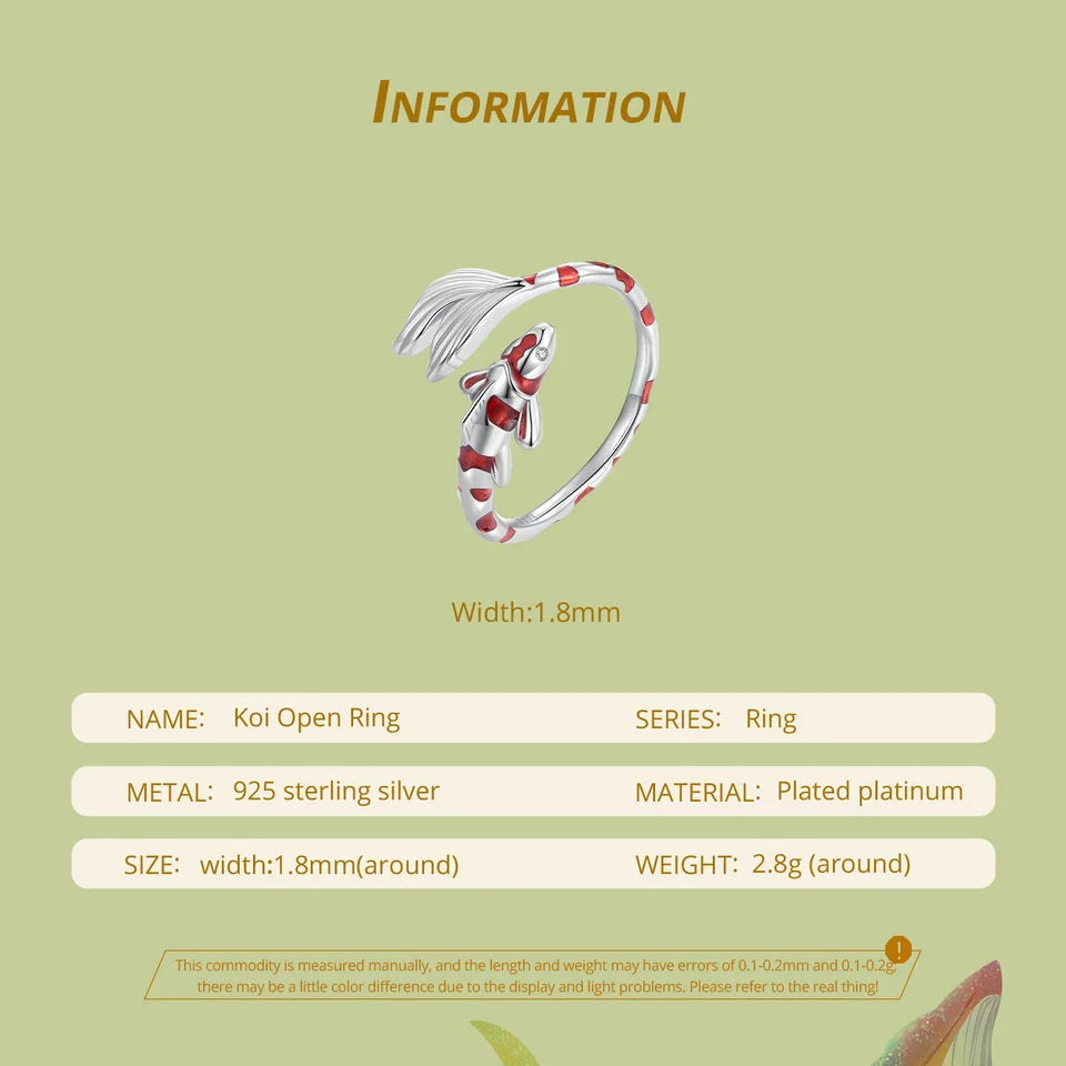 Adjustable Red Koi Fish Ring in 925 Sterling Silver – Lucky Animal Cocktail Ring with Zircon Detail
