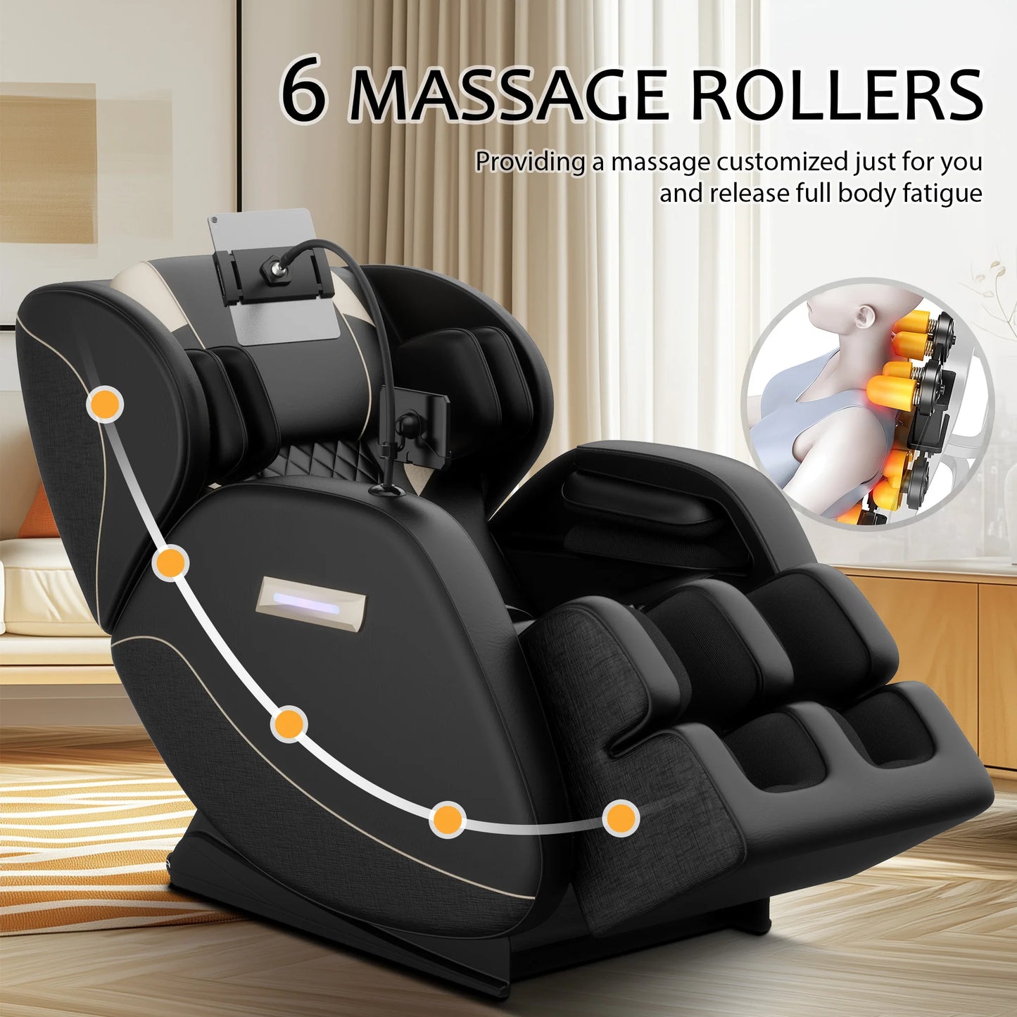 Zero Gravity Full Body Massage Chair with Heat, Foot Rollers & Touchscreen – Airbag Compression, 180 lbs Capacity