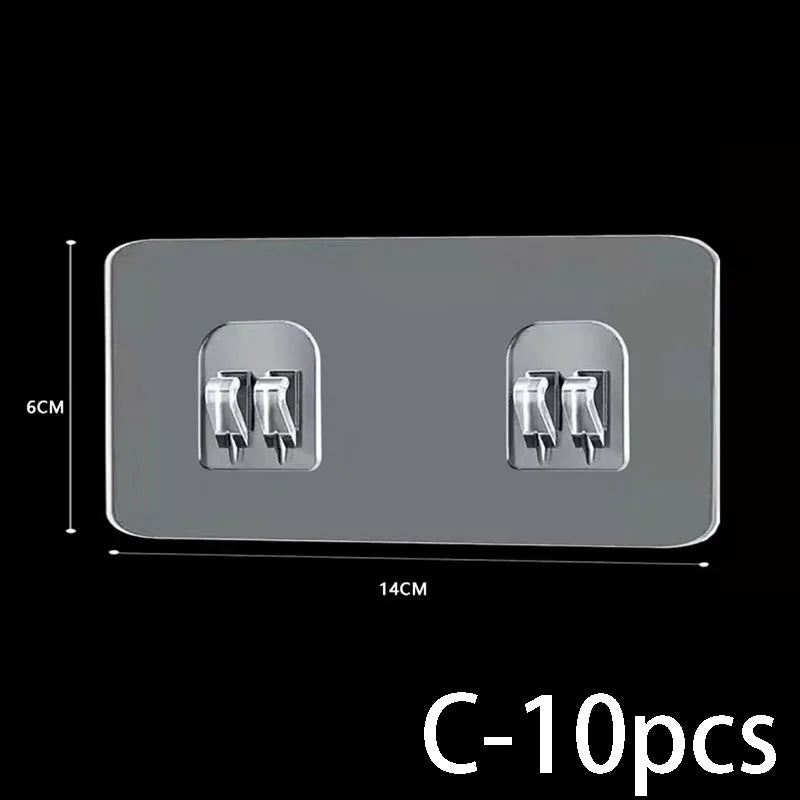 Waterproof Adhesive Wall Hooks – No-Drill Removable Transparent Storage Rack for Bathroom, Kitchen, and Home Use