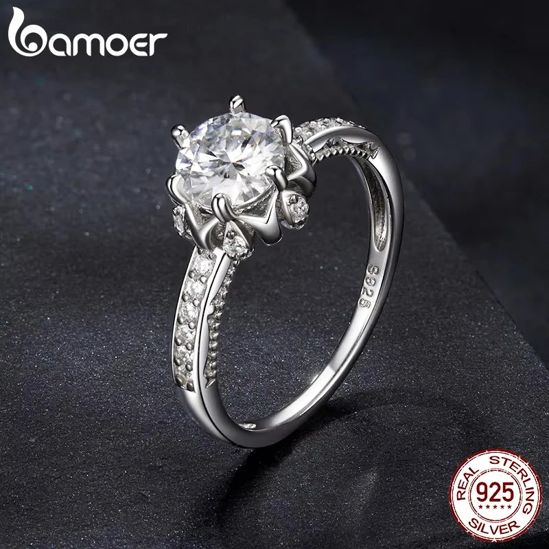 1 Carat Moissanite Flower Ring – D Color VVS1 Round Solitaire on 925 Sterling Silver Plant-Inspired Engagement Band for Women