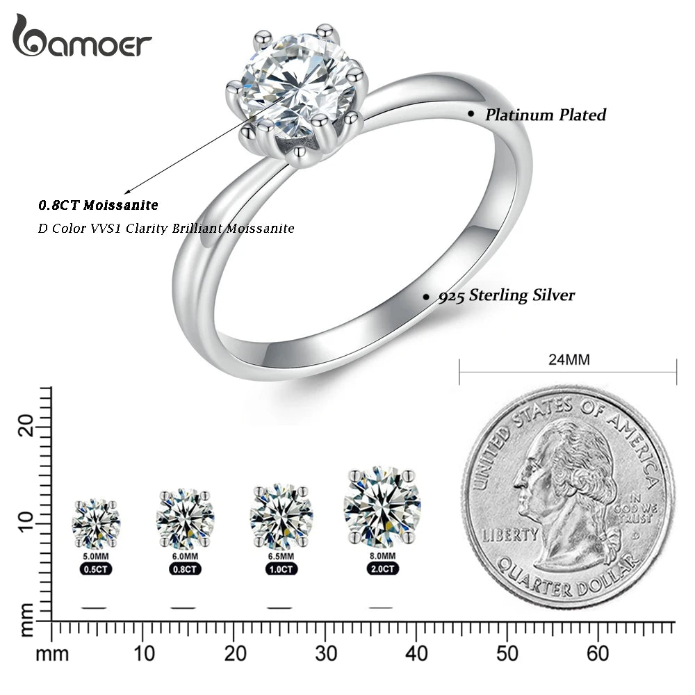 0.8 Carat Round Moissanite Engagement Ring – 14K Gold Plated 925 Sterling Silver with D Color VVS1 Stone for Women