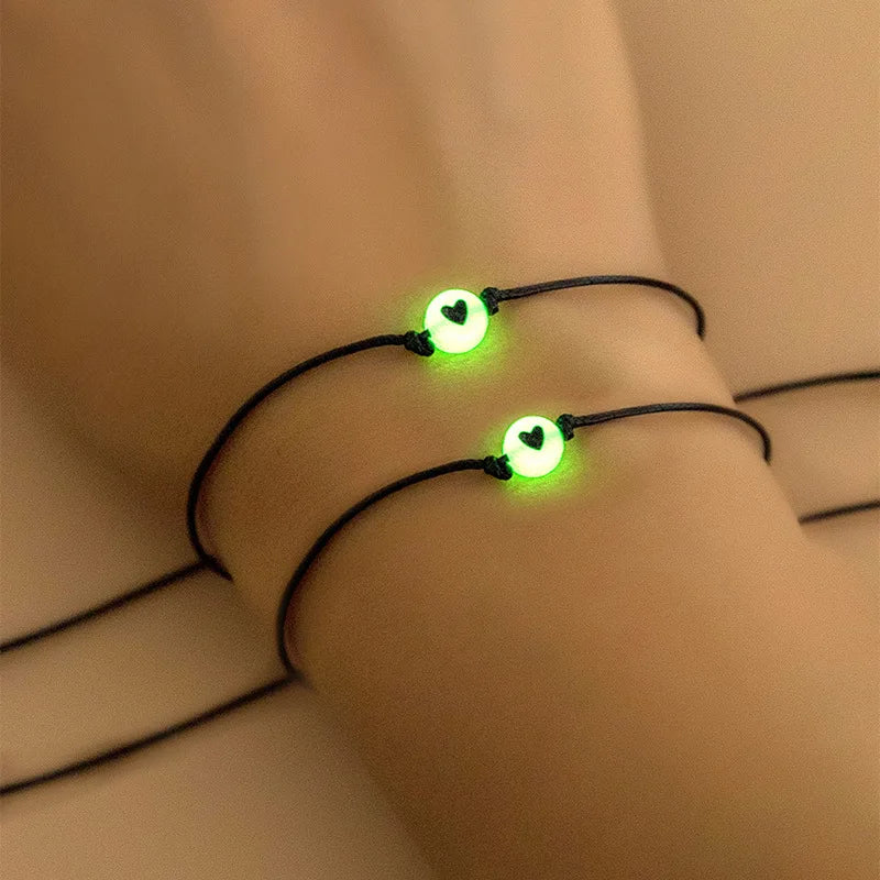 2Pcs Luminous Pinky Promise Bracelets – Matching Heart Bead Couple Friendship Set