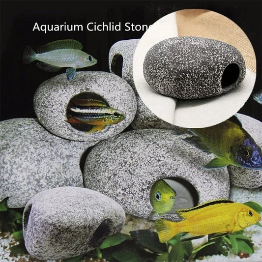 Cichlid Stone Cave Aquarium Ornament – Resin Shrimp Breeding Hideout for Fish Tank or Pond – Decorative Shelter for Aquatic Pets