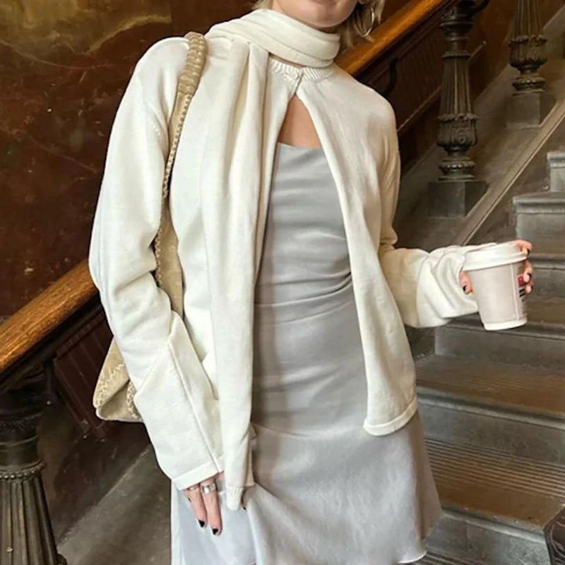 Women's Y2K Slim Fit Knitted Cardigan – One Button O-Neck Long Sleeve Pullover Sweater for Autumn and Winter Vintage Style