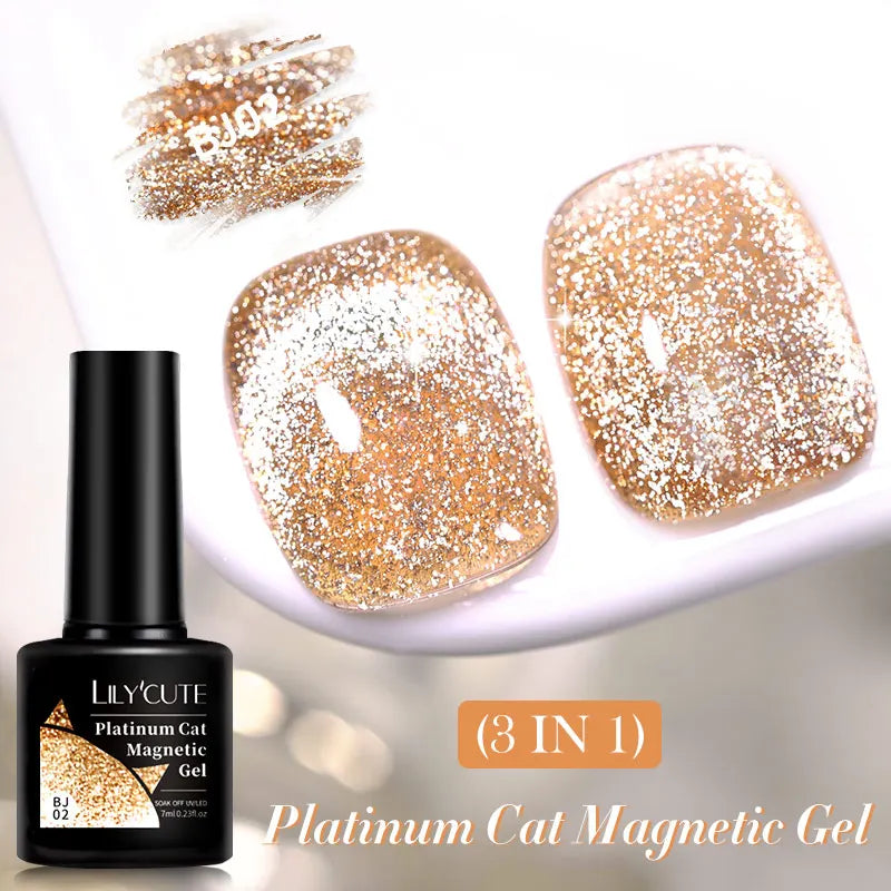 7ml Dynamic Reflective Cat Eye Magnetic Gel – Glitter Soak-Off Nail Polish with 3D Magnet Effect