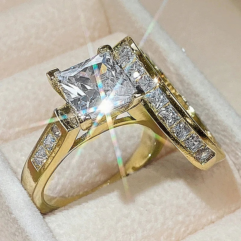 18K White Gold 2-Piece Cushion Cut Diamond Ring Set for Women – 2 Carat Four-Prong Engagement and Wedding Bands with Side Stones