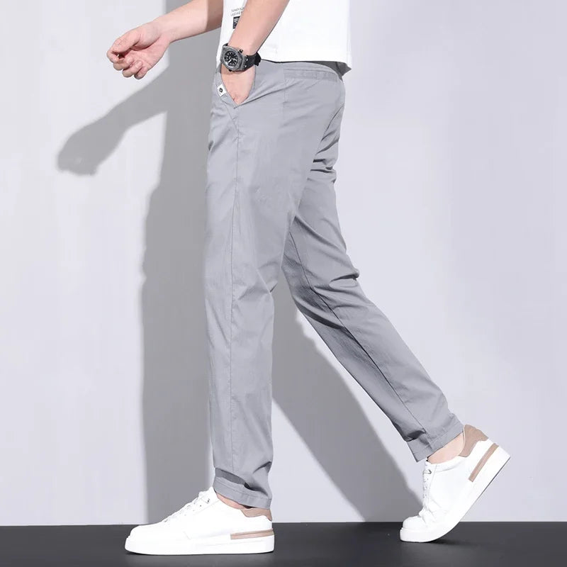 Ultra-Thin Ice Silk Men's Summer Business Pants – Slim Fit Stretch Straight Trousers with Pockets