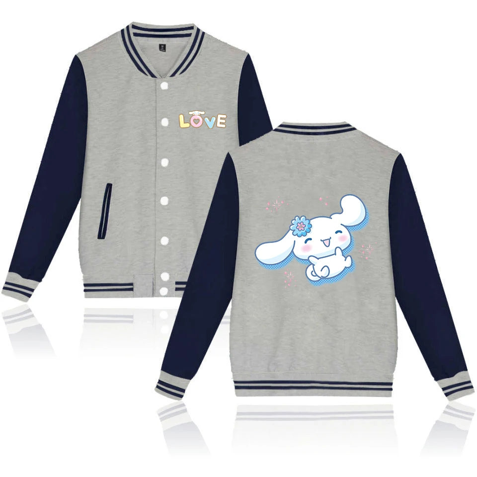 Cinnamoroll Cartoon Bomber Jacket – Unisex Harajuku College Baseball Coat for Spring & Autumn Casual Streetwear