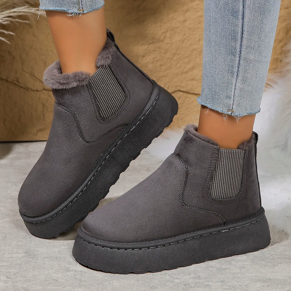 Winter Plush-Lined High-Top Ankle Snow Boots for Women – Warm, Comfortable, and Slip-On Design