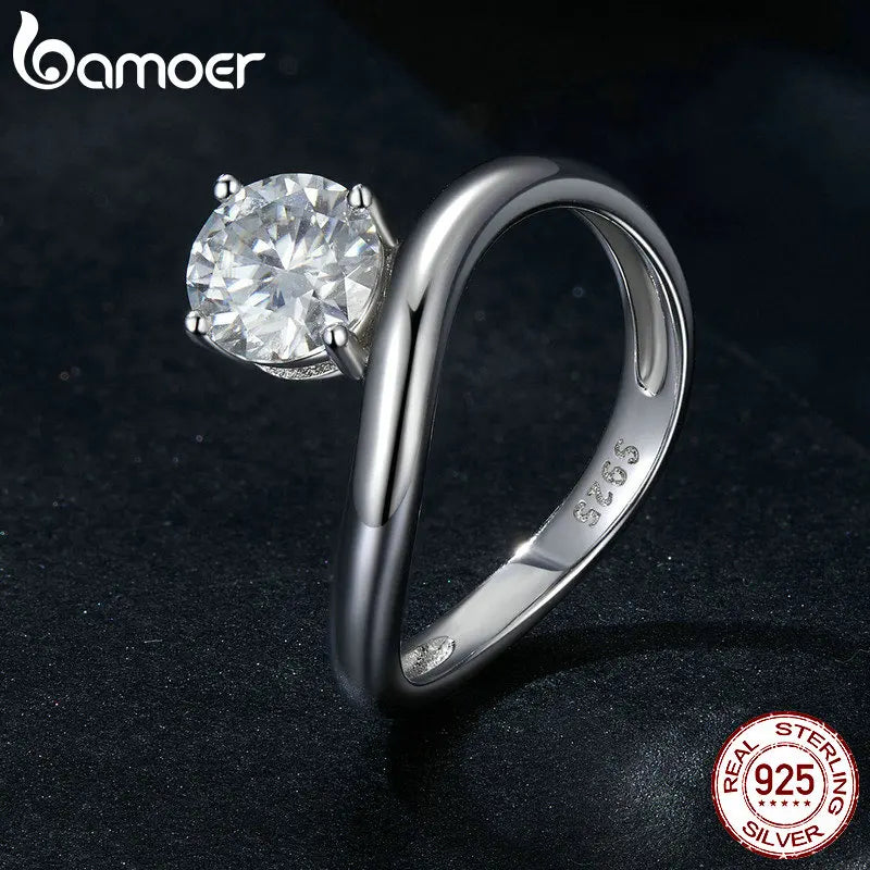 1 Carat Moissanite Line Ring – D Color VVS1 Solitaire on 925 Sterling Silver with Pave Setting for Women