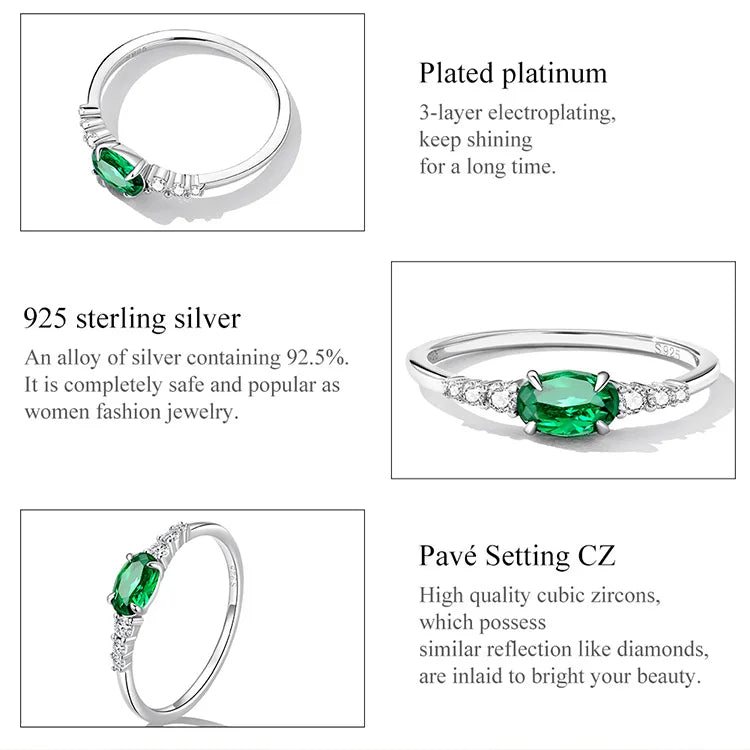 Sterling Silver Green Zircon Gemstone Ring – Simple Prong Set Wedding Band for Women