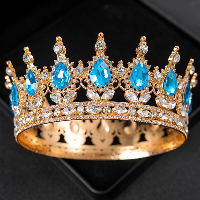 Baroque Round Rhinestone Wedding Crown – Vintage Crystal Tiara Headpiece for Bridal, Queen, or Pageant Looks