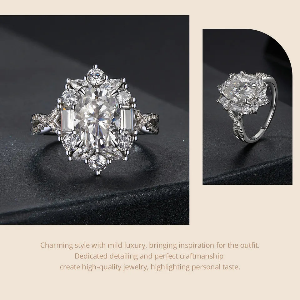2 Carat Oval Moissanite Engagement Ring – D Color VVS1 Solitaire on 925 Sterling Silver with 18K White Gold Plating for Women