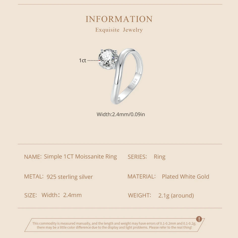 1 Carat Moissanite Line Ring – D Color VVS1 Solitaire on 925 Sterling Silver with Pave Setting for Women