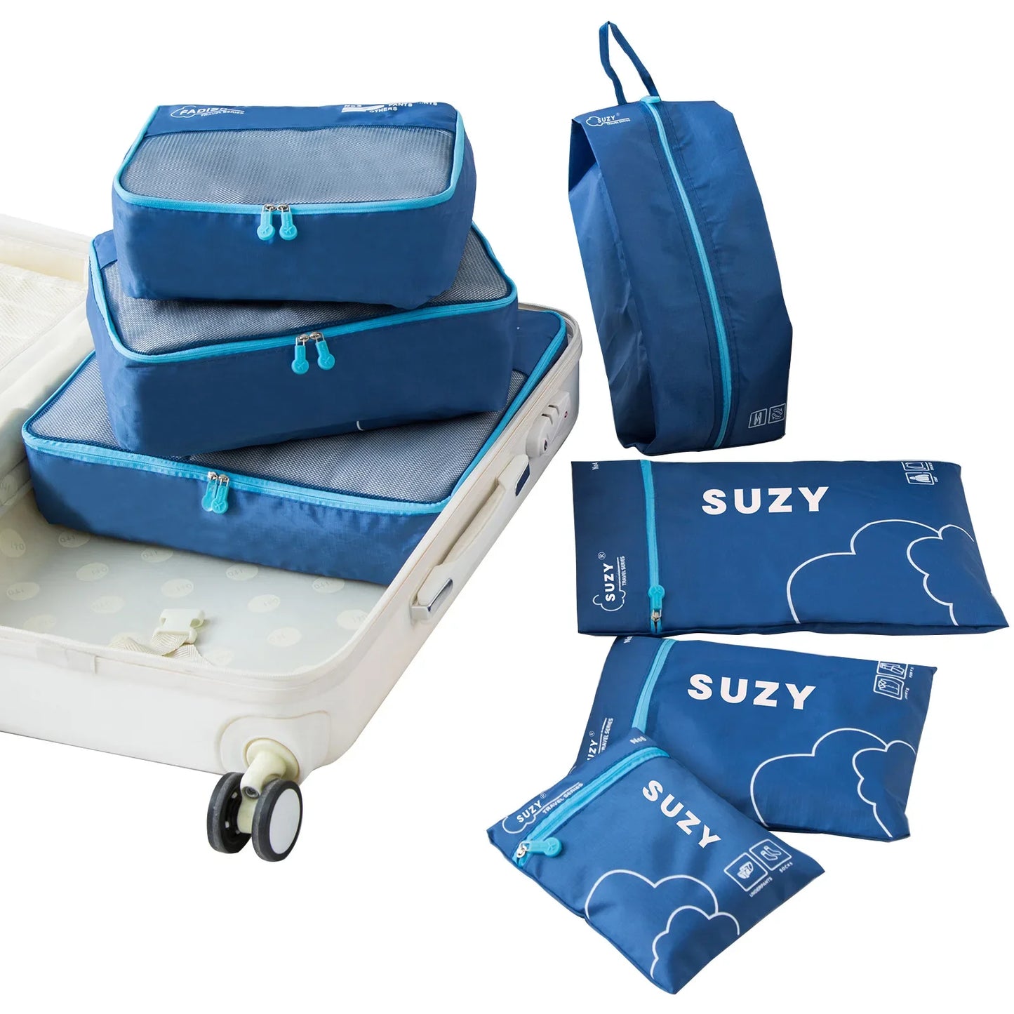 7-Piece Travel Storage Organizer Set – Portable Luggage Packing Cubes and Shoe Pouches