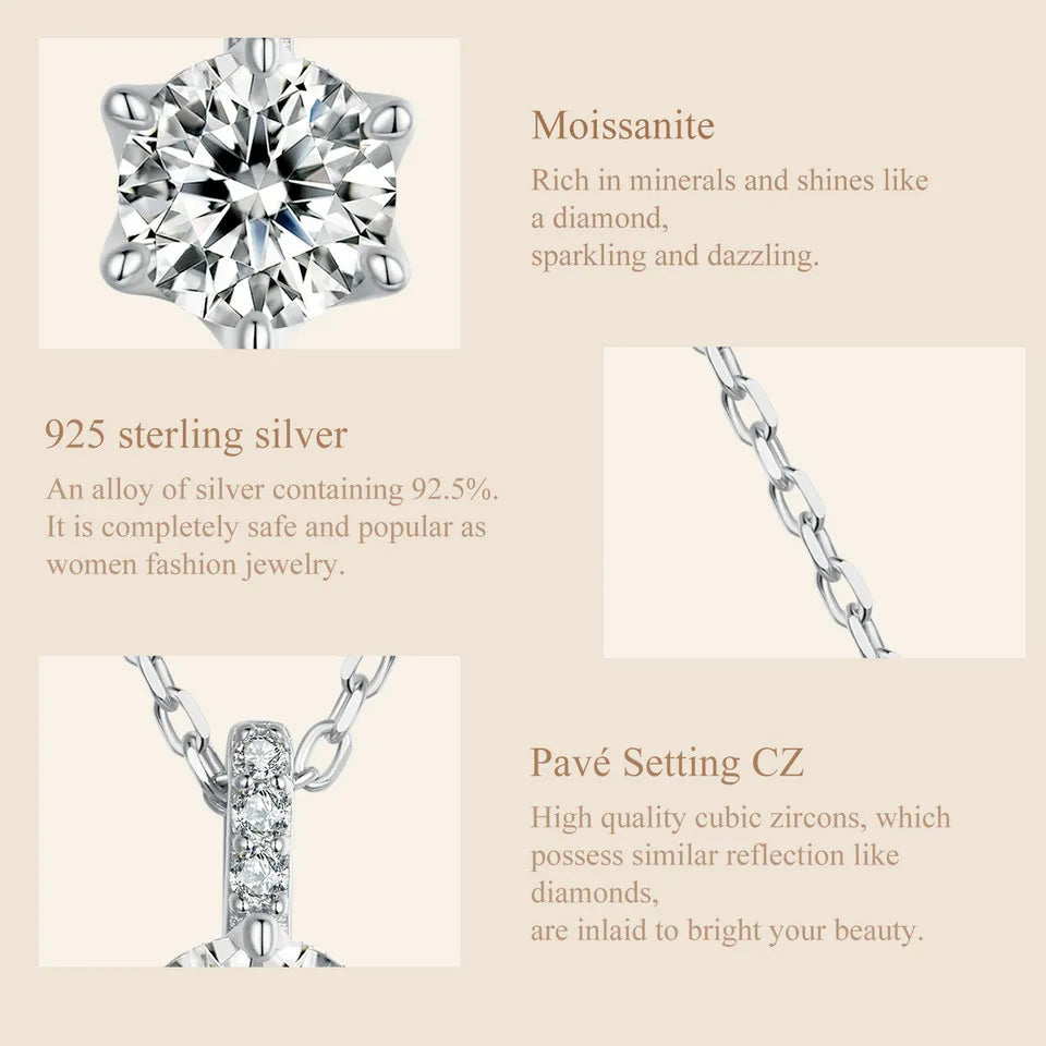 1 Carat Moissanite Heart Pendant Necklace for Women – 925 Sterling Silver, D Color VVS1 Lab-Grown Diamond, Elegant Jewelry for Wedding & Engagement