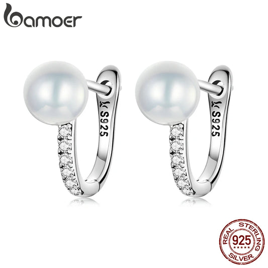 Sterling Silver Pearl and Crystal Stud Earrings – Heart & Star Design, Romantic Wedding Jewelry Gift