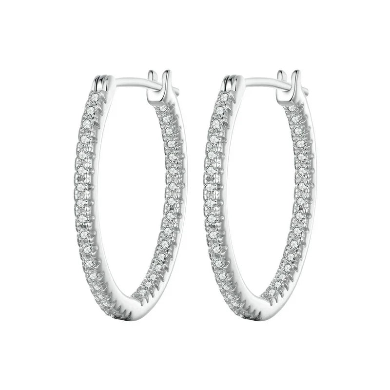 925 Sterling Silver Cubic Zirconia Hoop Earrings for Women – White Gold Plated Lightweight Classic Hoops