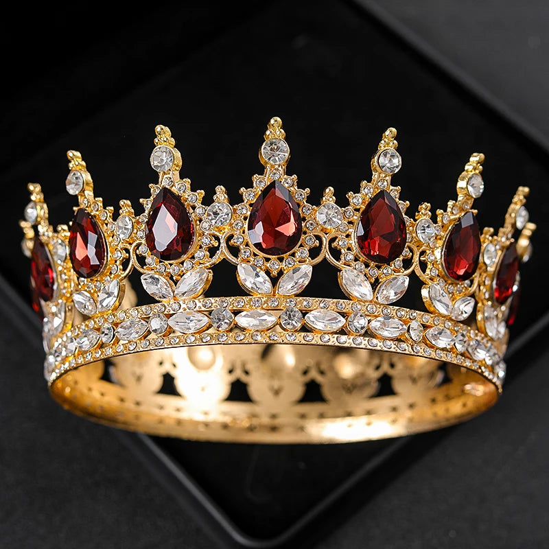 Baroque Round Rhinestone Wedding Crown – Vintage Crystal Tiara Headpiece for Bridal, Queen, or Pageant Looks