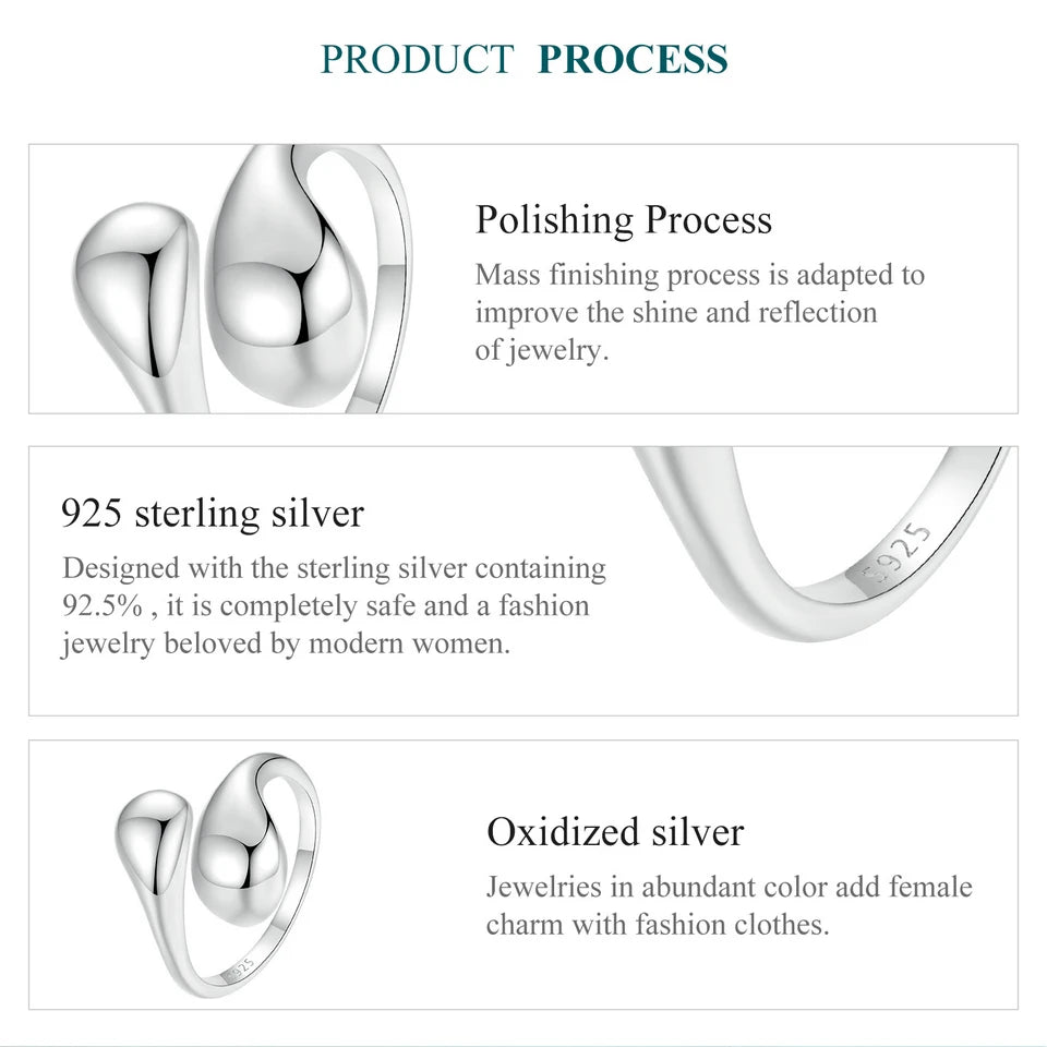 Chunky Gold Water Droplet Statement Ring – Adjustable 925 Sterling Silver Thumb Band for Women