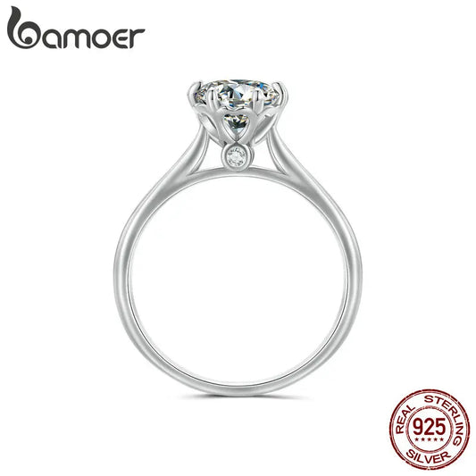 1 Carat Round Moissanite Engagement Ring – D Color VVS1 Stone on 925 Sterling Silver Prong Setting for Women