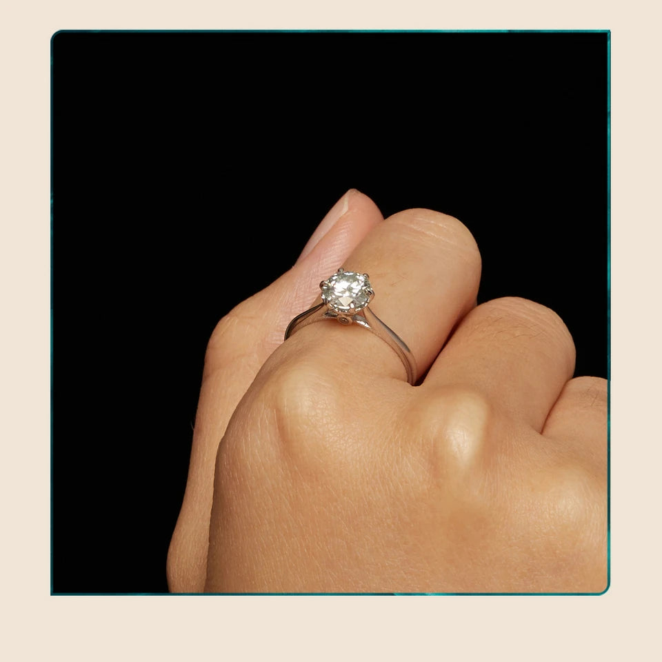 1 Carat Round Moissanite Engagement Ring – D Color VVS1 Stone on 925 Sterling Silver Prong Setting for Women