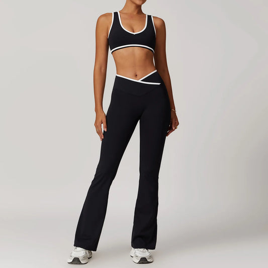 2PCS Women's Yoga & Workout Set – Short Sleeve Crop Top and High-Waist Leggings Sportswear