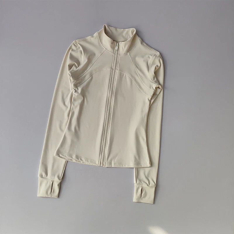Women's High-End Yoga Jacket – Standing Collar Long Sleeve Sports Top for Running, Training & Fitness