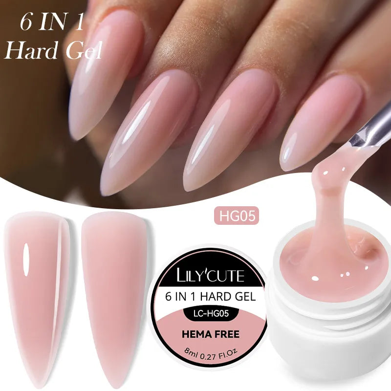 6-in-1 HEMA-Free Hard Gel Nail Polish – Clear Self-Leveling Nail Extension & Reinforcement Builder Gel (8ml)