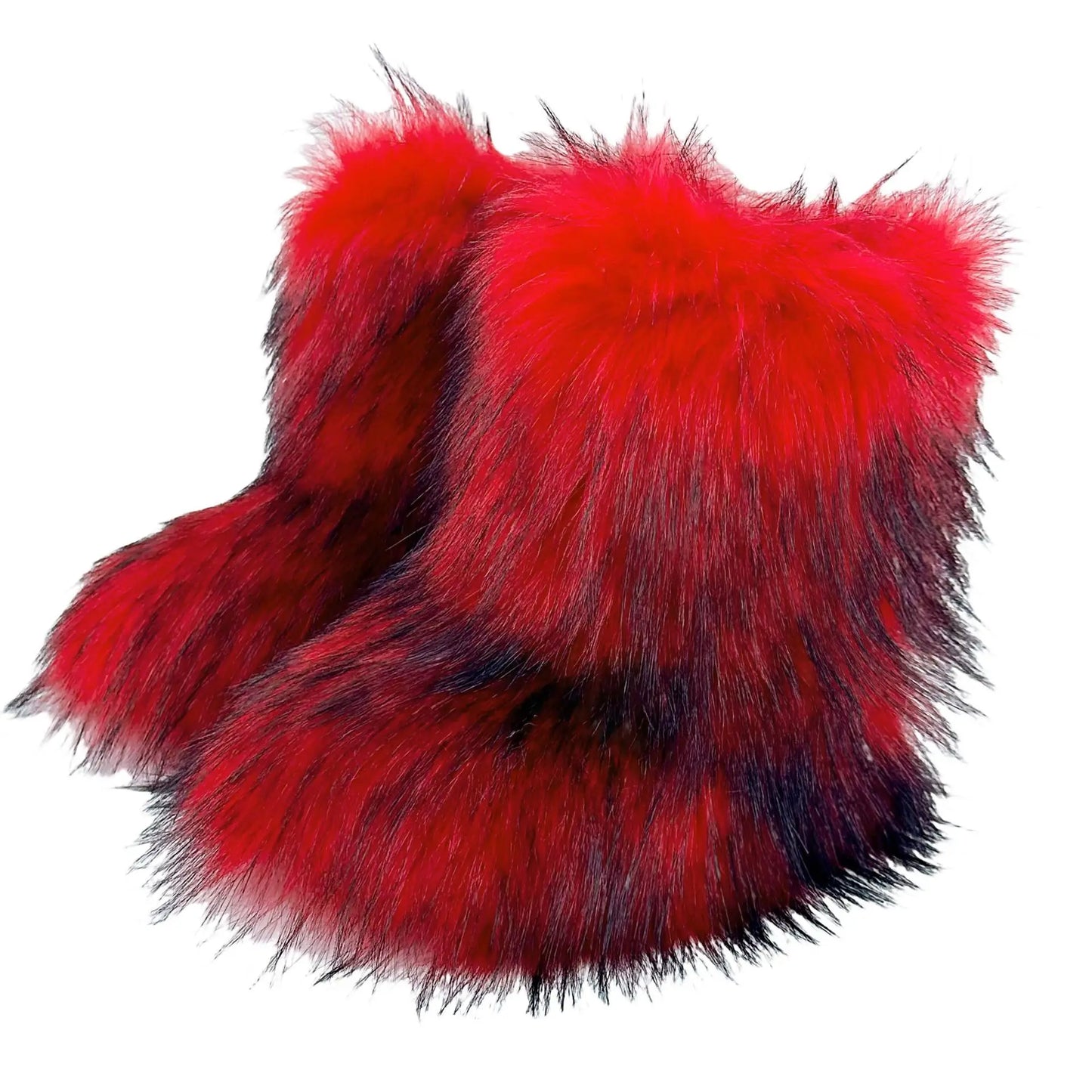 Women's Faux Fur Winter Snow Boots – Fluffy Plush Mid-Calf Slip-On Boots with Flat Sole for Cold Weather Comfort