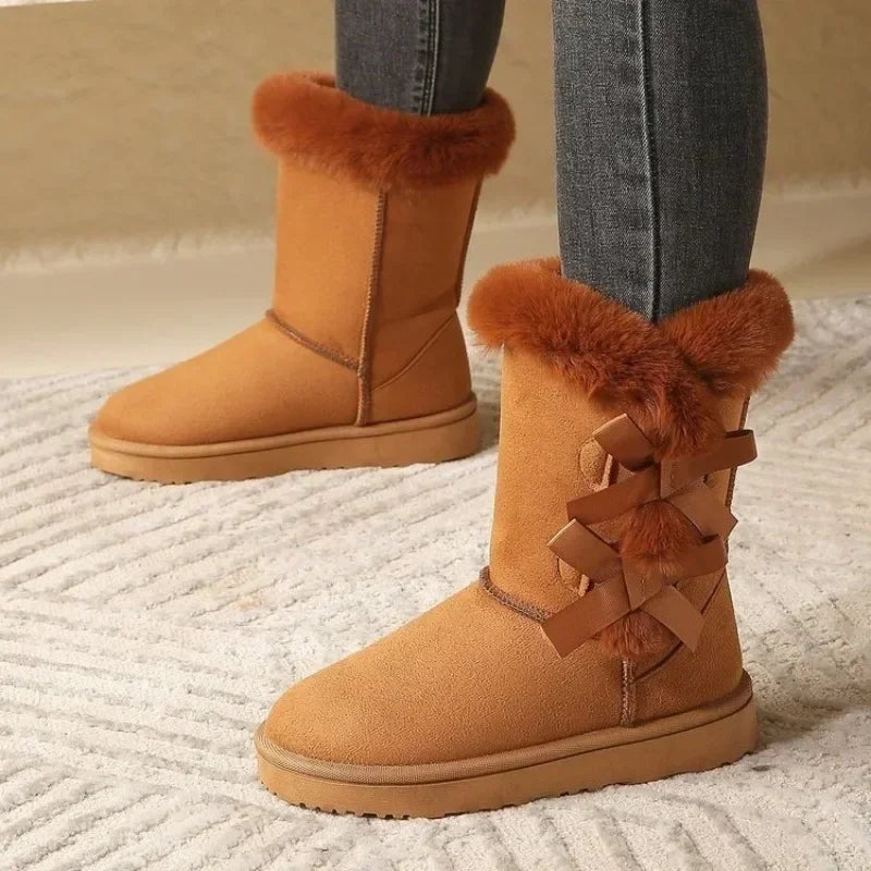 Classic Winter Mid-Calf Snow Boots for Women – Thick Plush Lining, Non-Slip Sole, and Retro Button Detail