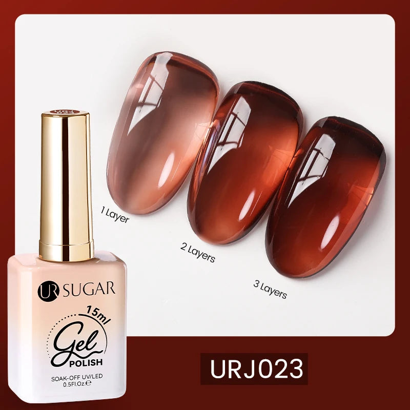UR SUGAR 15ml Blood Red Jelly Gel Polish – Translucent Crystal Nude Gel for Fall & Winter UV/LED Manicure