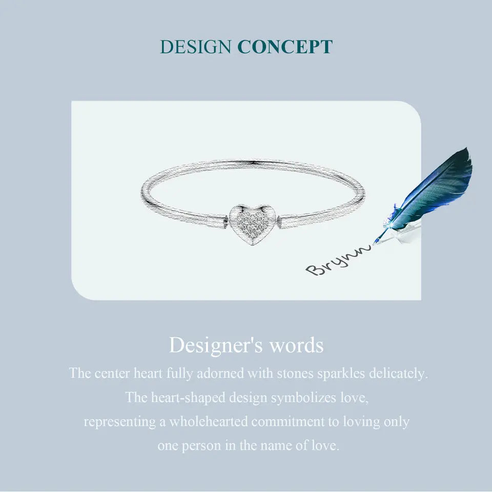 Sterling Silver Charm Bangle with Heart or Shell Design – Classic 925 Basic Bracelet for Women DIY Jewelry