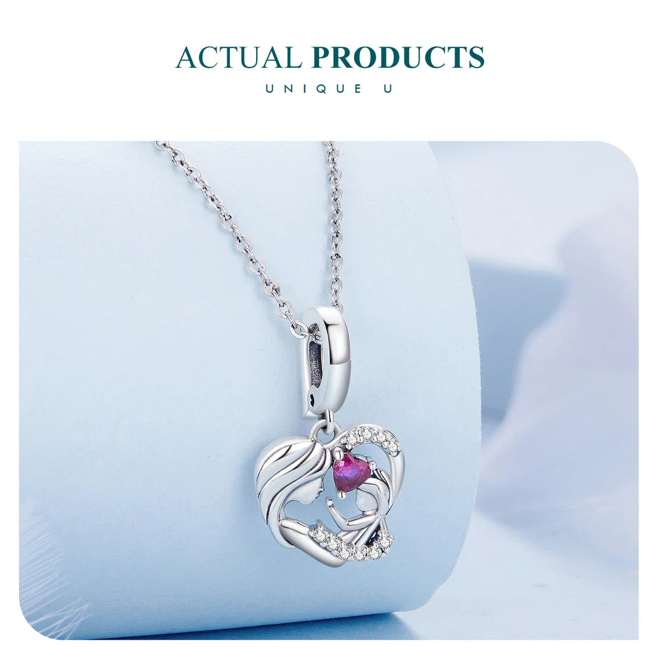 925 Sterling Silver Mother and Child Embrace Charm – Family Pendant for DIY Bracelets
