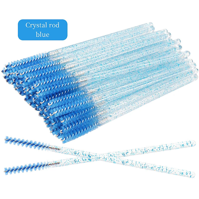 50-Piece Disposable Eyelash Mascara Brushes – Crystal Diamond Handle Spoolies for Lash Extension & Eyebrow Grooming