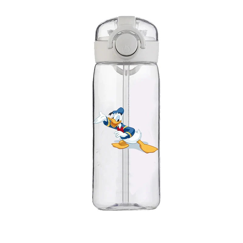 400ml Cartoon Straw Water Cup for Kids – Drop-Resistant Portable Drinking Bottle with Lid and Handle, Donald Duck Design for School or Gifts