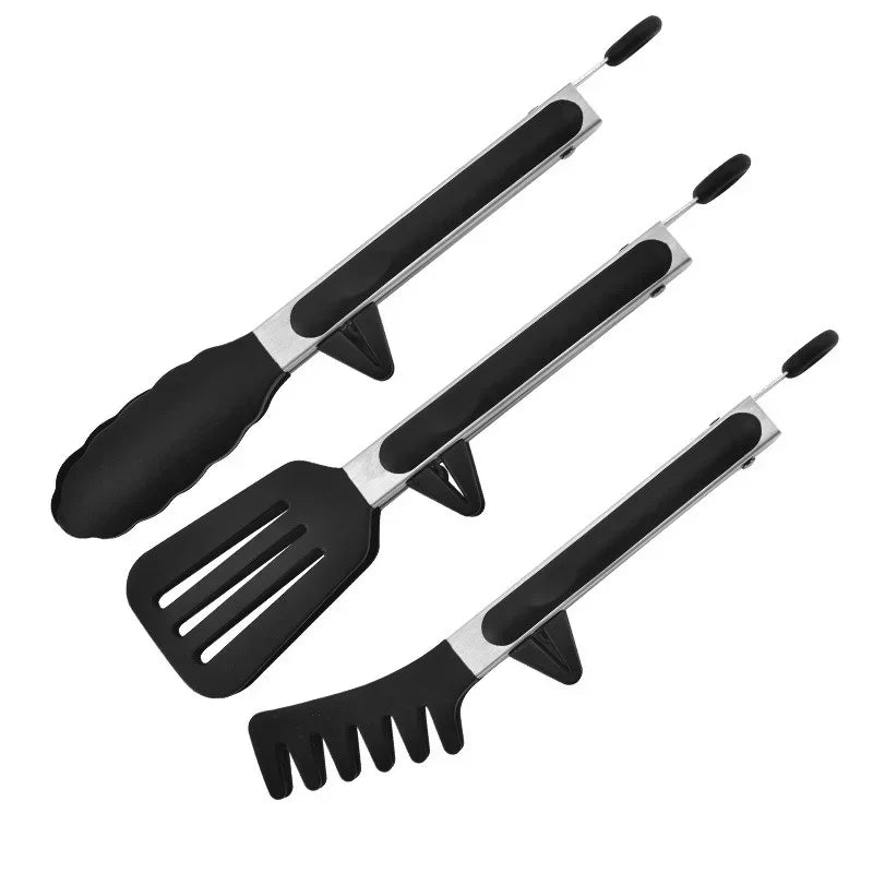 3-Piece Silicone and Stainless Steel Cooking Tongs – Heat-Resistant Non-Slip Grippers for BBQ, Bread, Meat, and Kitchen Use