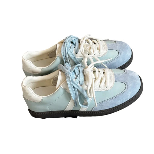 Women’s Mesh Lace-Up Sneakers – Casual Flat Vulcanized Shoes, Breathable PU Walking Loafers for Gym & Daily Wear, White Patchwork Style