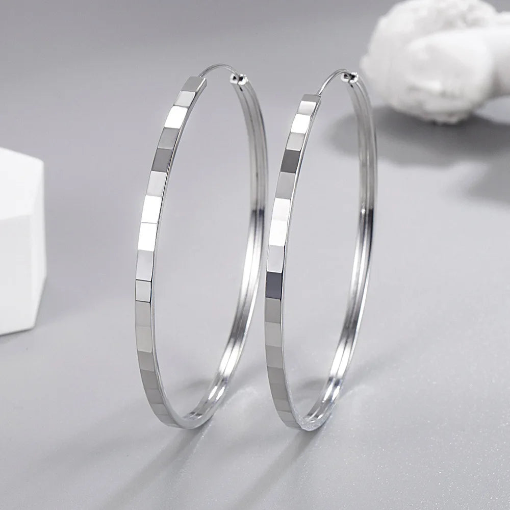 925 Sterling Silver Geometric Hoop Earrings in 3/4/5/6cm Sizes – Diamond-Inspired Luxury Fashion Jewelry for Women