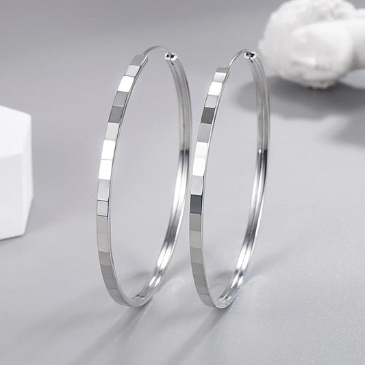 925 Sterling Silver Geometric Hoop Earrings in 3/4/5/6cm Sizes – Diamond-Inspired Luxury Fashion Jewelry for Women