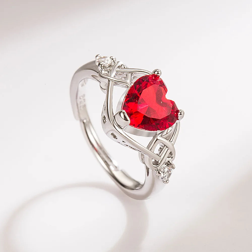 3-Piece 925 Sterling Silver Red Heart Zircon Jewelry Set – Elegant Ring, Earrings & Necklace for Women