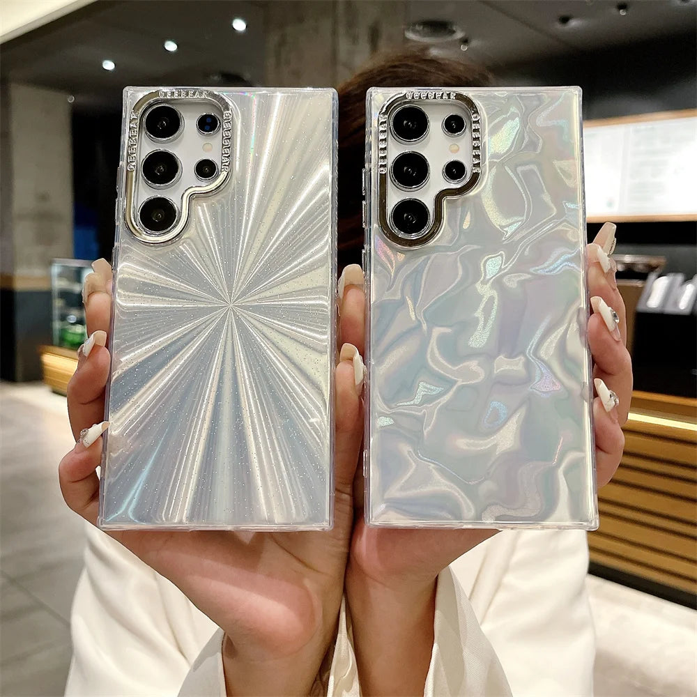 Aurora Glitter Feather Case for Samsung Galaxy S25/S24/S23/S22 Series – Gradient Shell Laser Acrylic Plating Cover