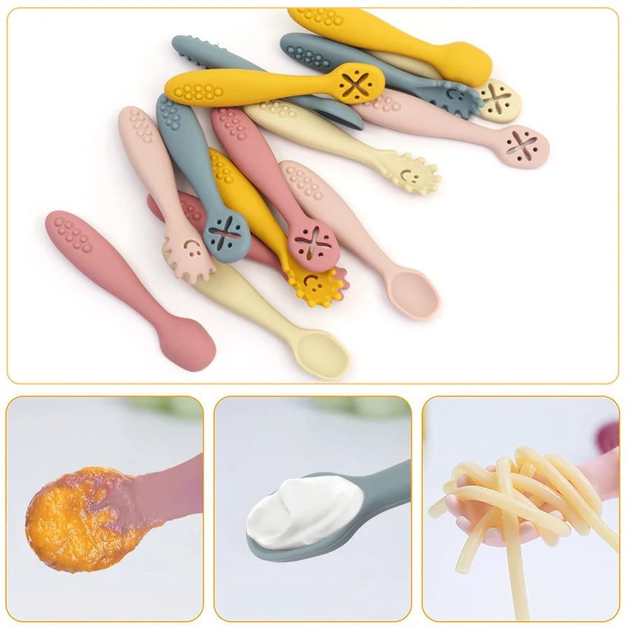 3PCS Baby Silicone Feeding Spoon Set – Safe Learning Utensils for Toddlers and Newborns