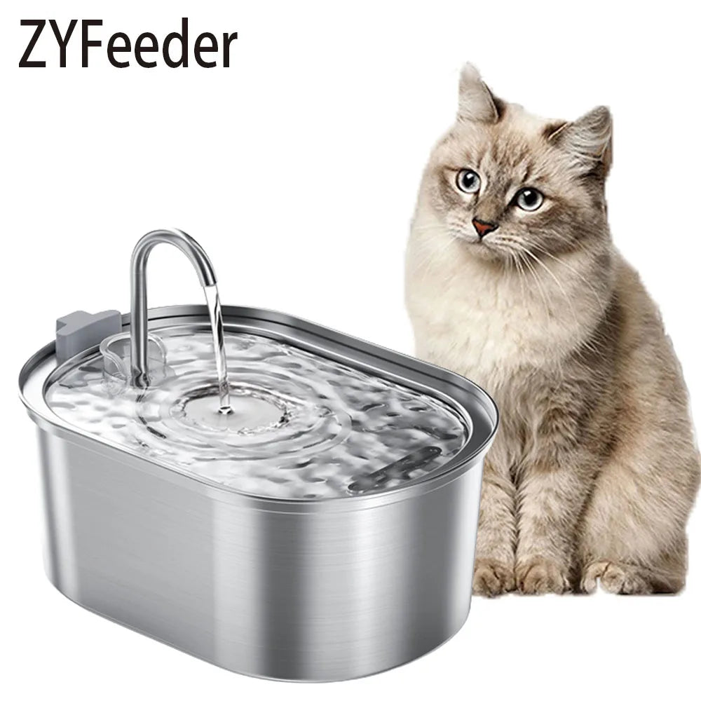 Smart Stainless Steel Cat Water Fountain – 3.2L Automatic Pet Water Dispenser with Motion Sensor and Dual Filtration